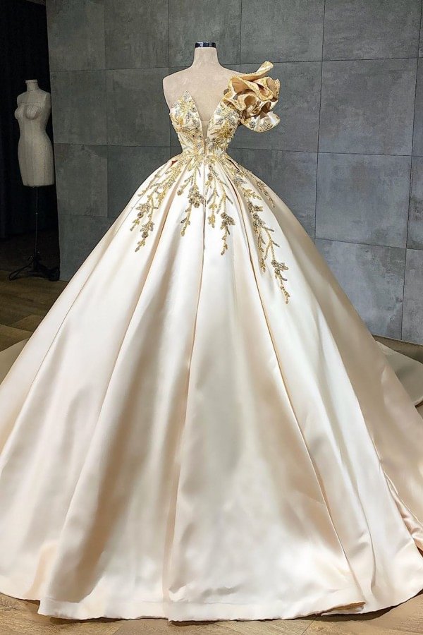 Glamorous Sweetheart Floor-length A-Line Wedding Dress With Satin Ruffles | Ballbellas Ballbellas