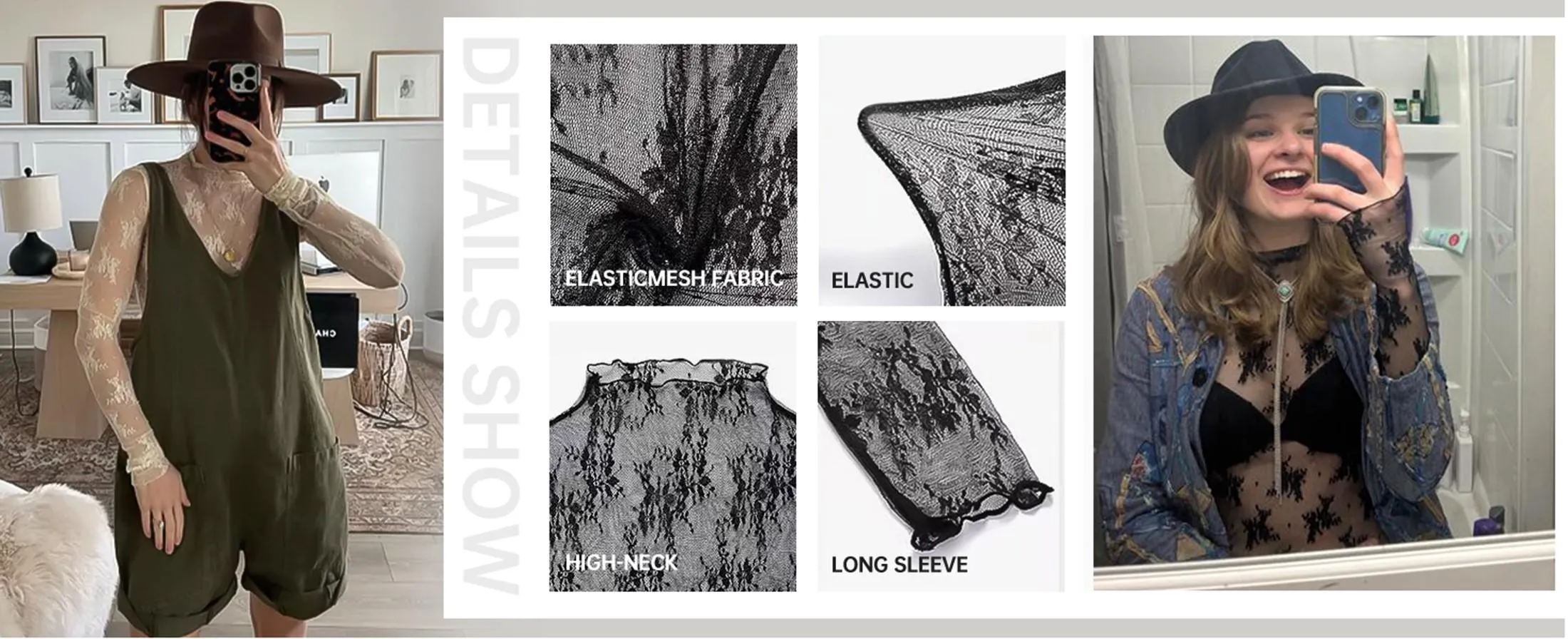 Tanming Womens Mesh Tops Lace Spring Long Sleeve Shirts Slim Fitted Outfits See Through Blouses Springfresh Summer Top #SpringStatements