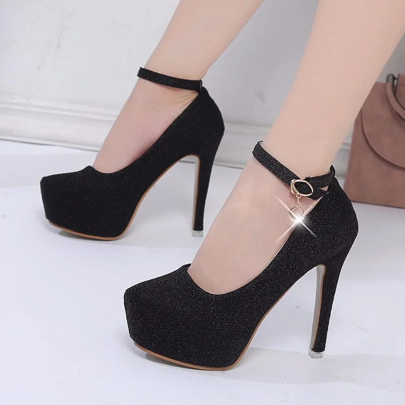 2021 Fashion Wedding Shoes Women High Heels Bride Shoes Platform Fashion Pumps Super High Heel 12cm Black Silver