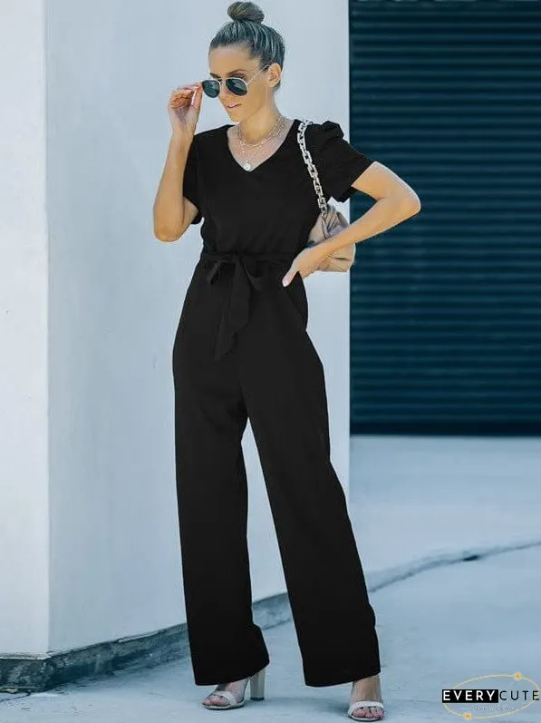 Chic V-neck Short-sleeved Jumpsuit
