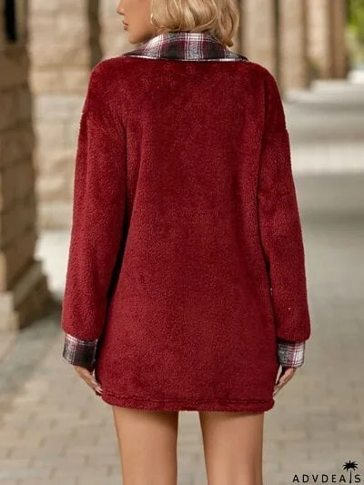 Plaid Contrast Dropped Shoulder Coat