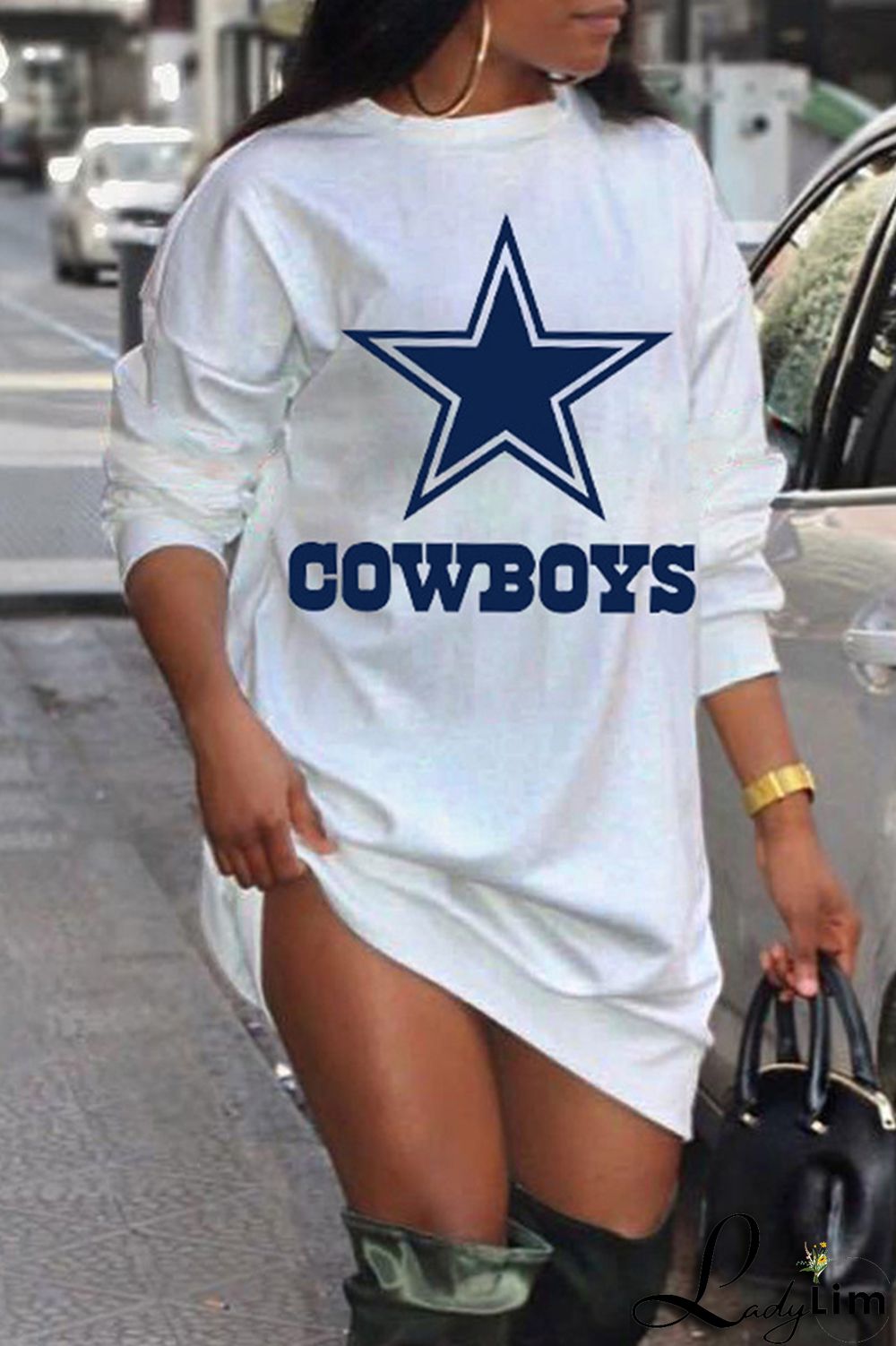 Green Fashion Casual Print Basic O Neck Long Sleeve Plus Size Dresses