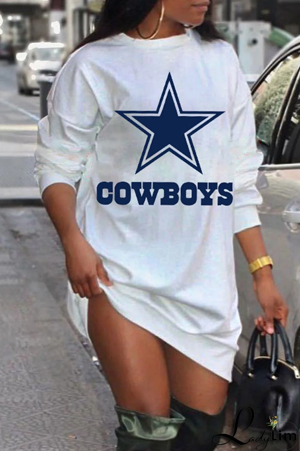 Green Fashion Casual Print Basic O Neck Long Sleeve Plus Size Dresses