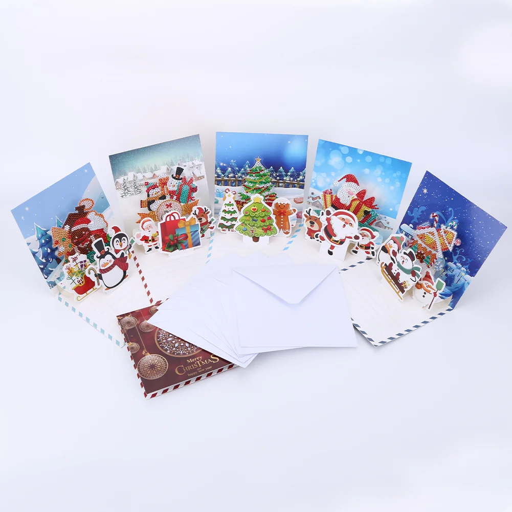 6pcs Diamond Drawing Card Santa Special Shape Gifts for Family Friends and Lover【With White Envelope】