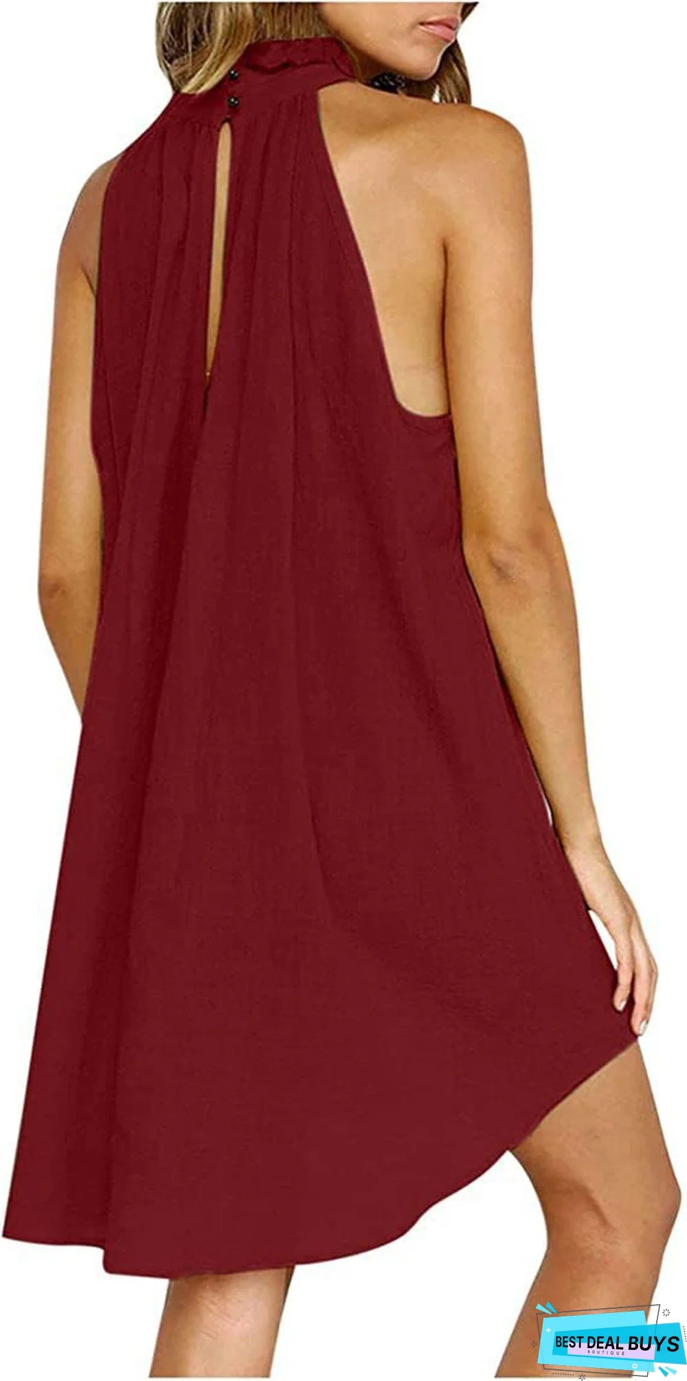 Trendy Printed Round Neck Pleated Sleeveless Dress