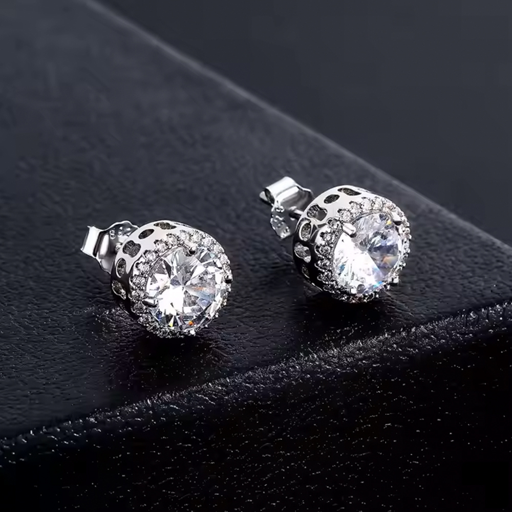 9MM×9MM Silver Plated Iced Out Cubic Zirconia Stud Earrings