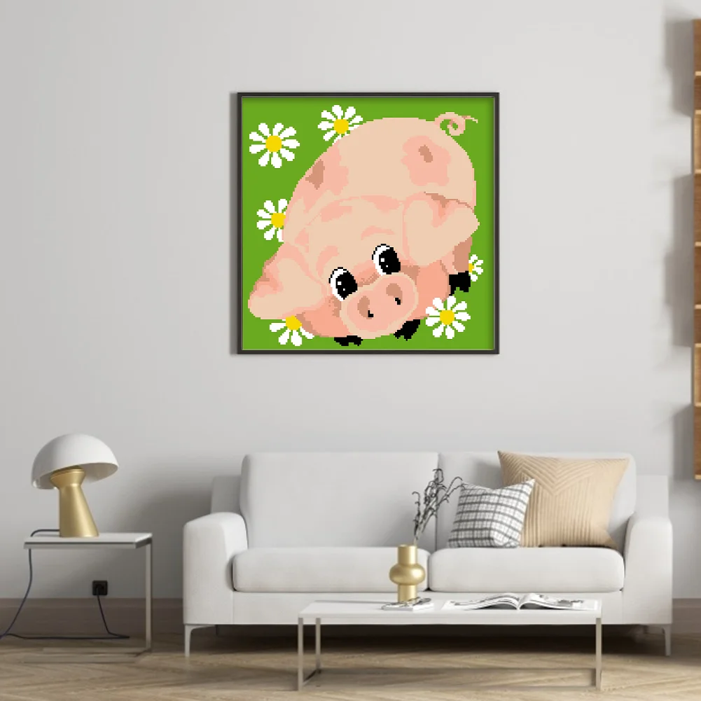 9CT Full Stamped Cross Stitch Bead Embroidery - Pig(Canvas|39*39CM)