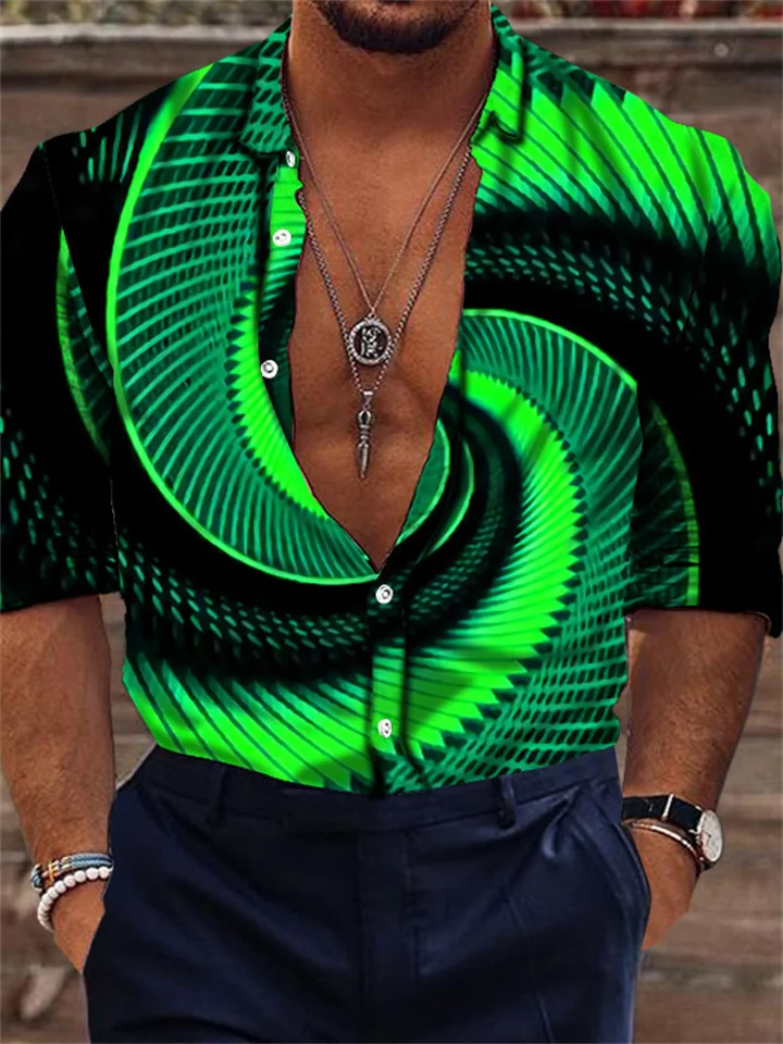 Men's Shirt Halo Multi-color 3D Digital Printing Color Clash Casual Fashion Breathable Men's Shirt