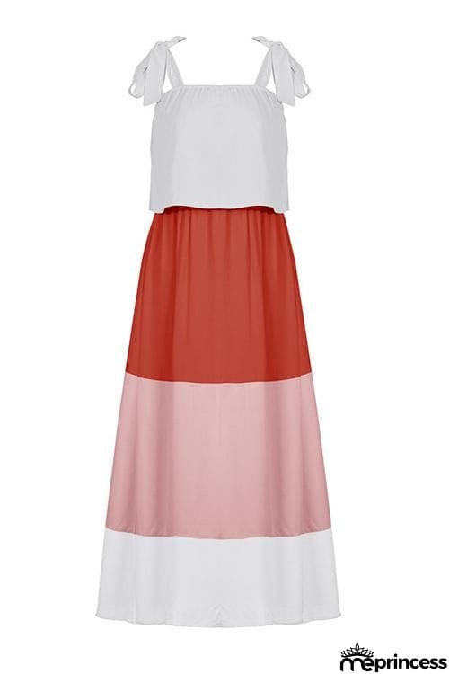 Color Block Bow Slip Maxi Dress