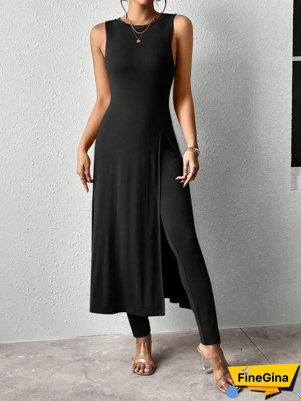 Chic Plain Round Neck Two Piece Set