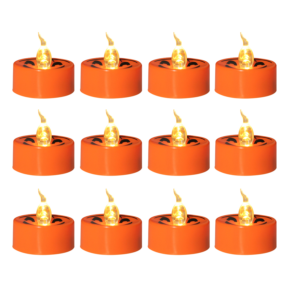 

12pcs Halloween Creative Orange Shell Ghost Face Flameless Candle Light, 501 Original