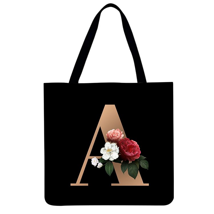 Linen Eco-friendly Tote Bag - 26 Initials Flower