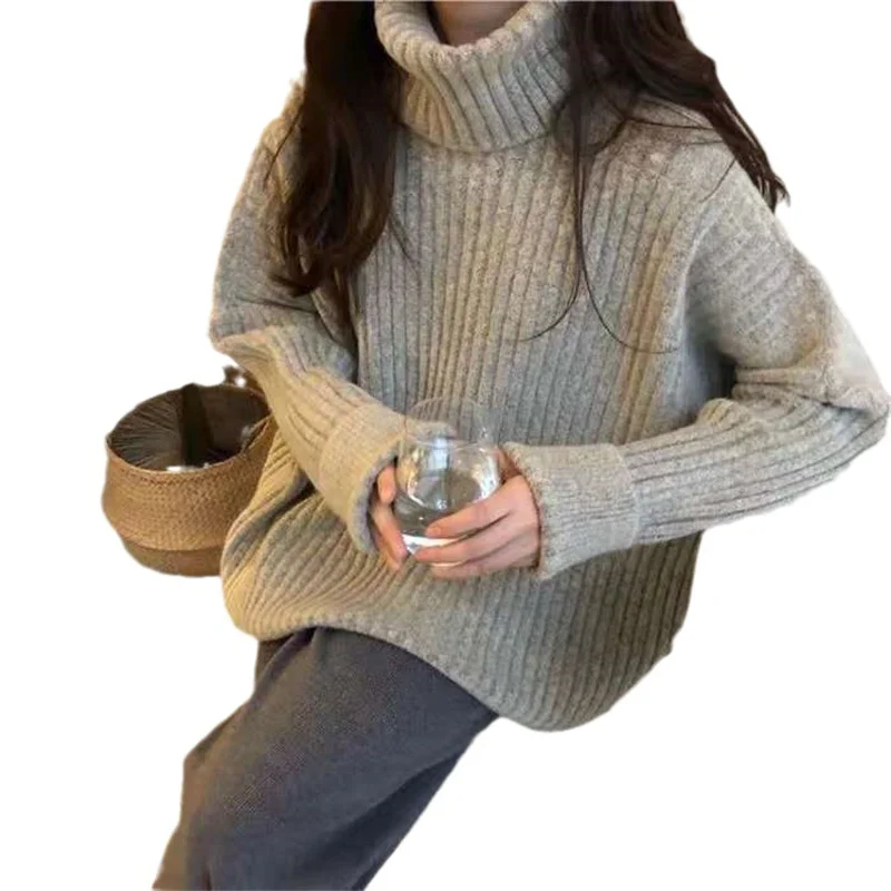 Toloer Toloer / Winter Turtleneck Sweater Female Plus Size Thick Jacket Loose Lazy Wind Sleeve Long Sleeves Show Thin Bottom Sweater Woman-Outfit Ideas