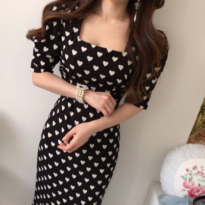 Woherb Woherb Chic Retro French Niche Love Slim Slim Flounces Fish Tail Long Dress Over The Knee Skirt-Outfit Ideas