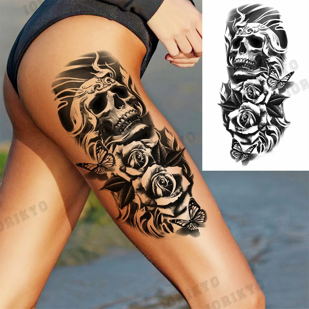 Sdrawing Tiger Skull Wolf Temporary Tattoos For Men Adult Crown Compass Pirate Warrior Fake Tattoo Body Art Decoration Tatoos Paper