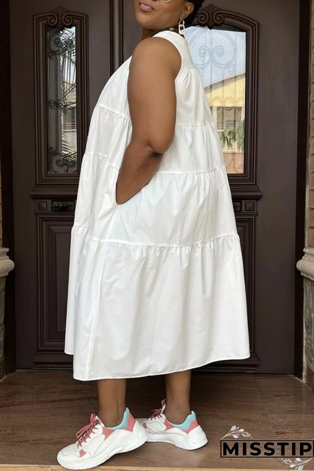 Black Casual Solid Patchwork O Neck A Line Dresses