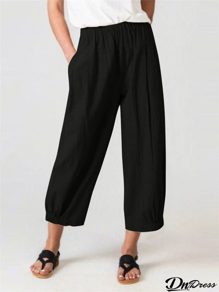 Women's Casual Plus Size Loose Pockets Elastic Waist Harem Pants