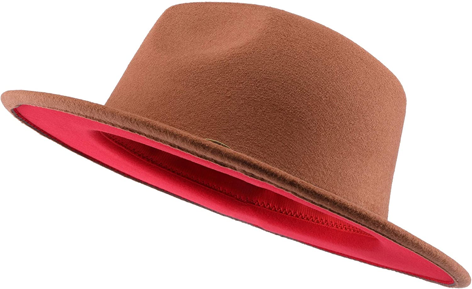 Two Tone Red Bottom Wide Brim Wool Felt Fedora Hat 