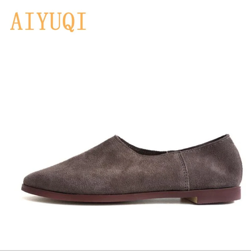 AIYUQI Women's Shoes Genuine Leather 2021 New Casual Large Size 41 42 43 Pointed Toe Women's Loafers Suede Shoes Ladies