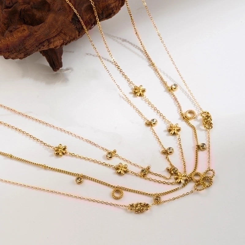 Ig Style Minimalist Round Flower Stainless Steel Plating Inlay Zircon Gold Plated Pendant Necklace