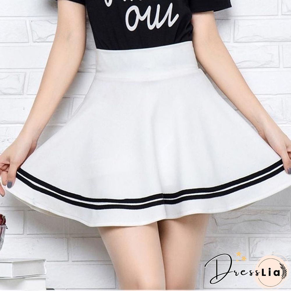 Summer Women Fashion Korean Version Style Pleated Skirt Solid Color High Waist Casual Mini School Skirt