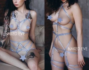 Pornhint Light blue harness women, Body harness lingerie, Honeymoon lingerie, Erotic lingerie, Crotchless lingerie, Sexy harness bondage, Fetish wear