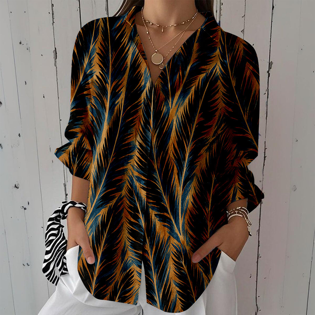 Women Long Sleeve V-neck Graphic Floral Printed Top