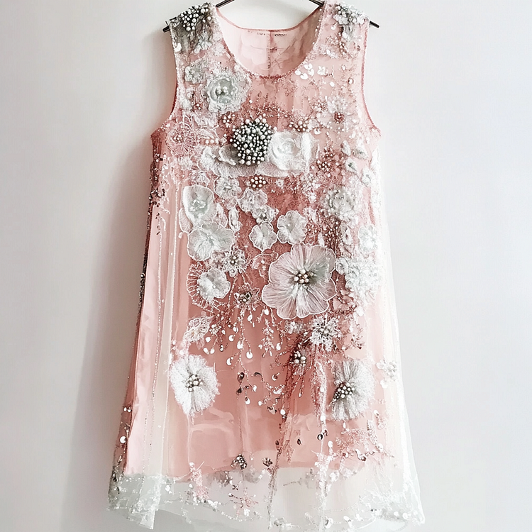 Elegant Flower Sequin Embroidered Tulle Vest