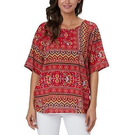 Women's Plus Size Short Sleeve Tops Floral Print Casual 100% Cotton Blouses