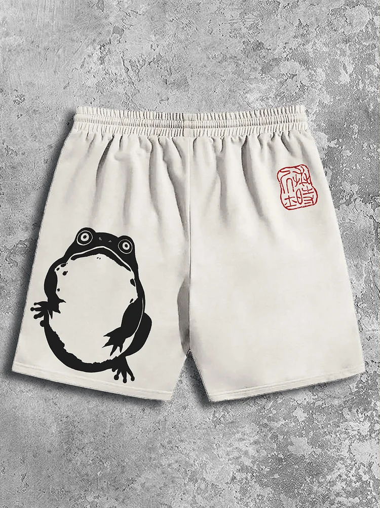 Men's Japanese Frog Print Casual Cotton Shorts