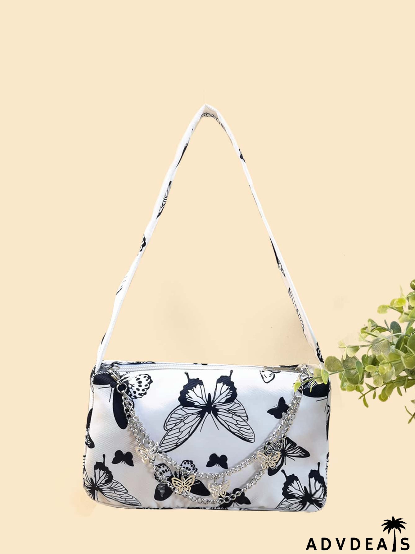 Butterfly Pattern Chain Baguette Bag