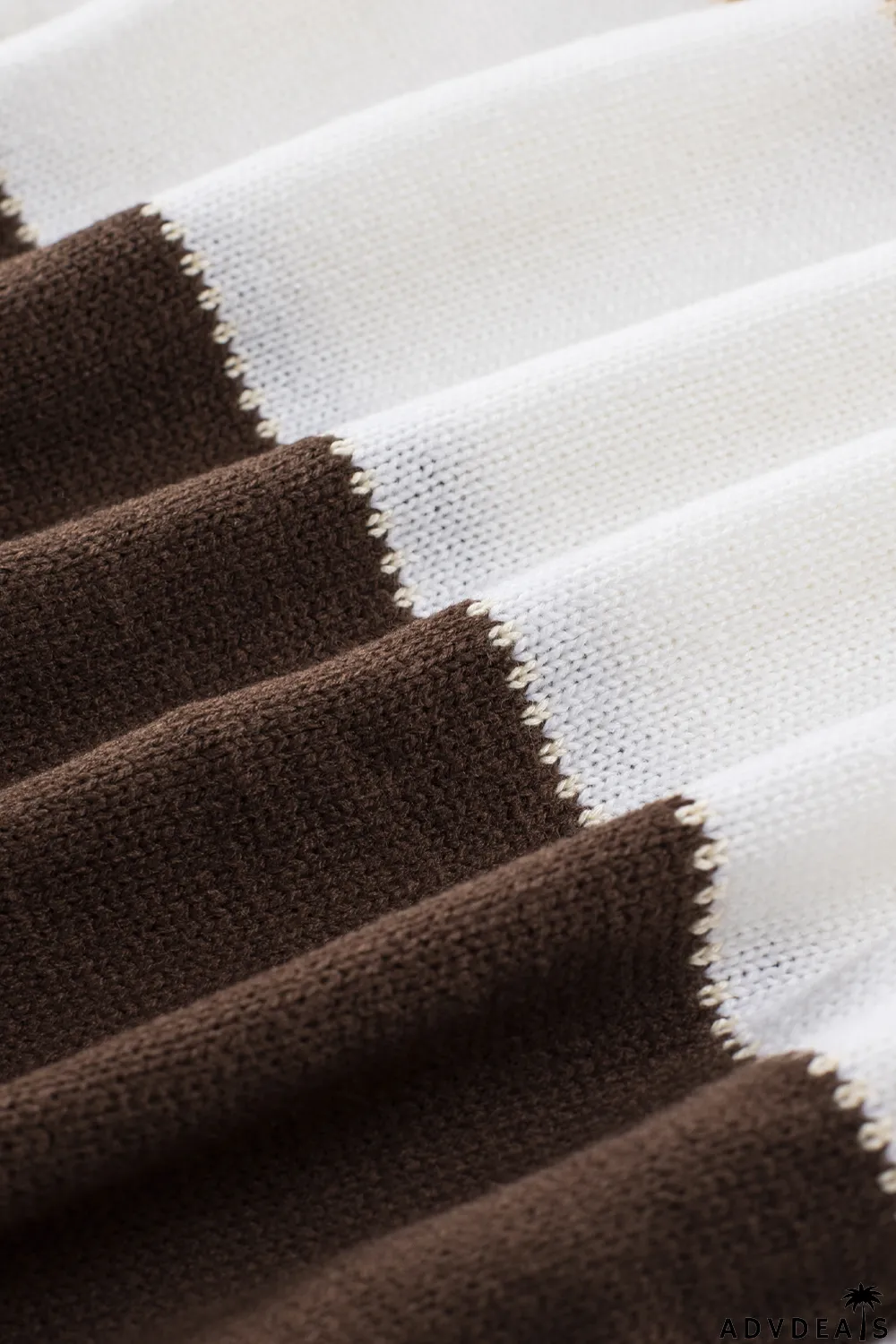 Orange Accent Color Block Turtleneck Chunky Knit Sweater