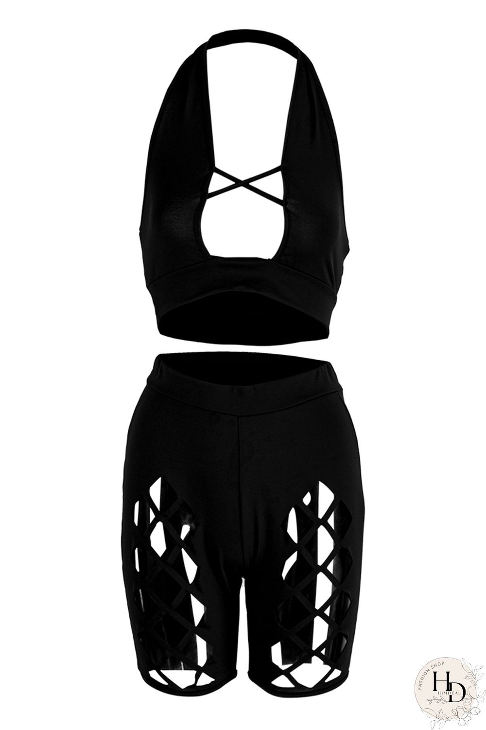 Orange Fashion Sexy Solid Hollowed Out Backless Halter Skinny Two-piece Set