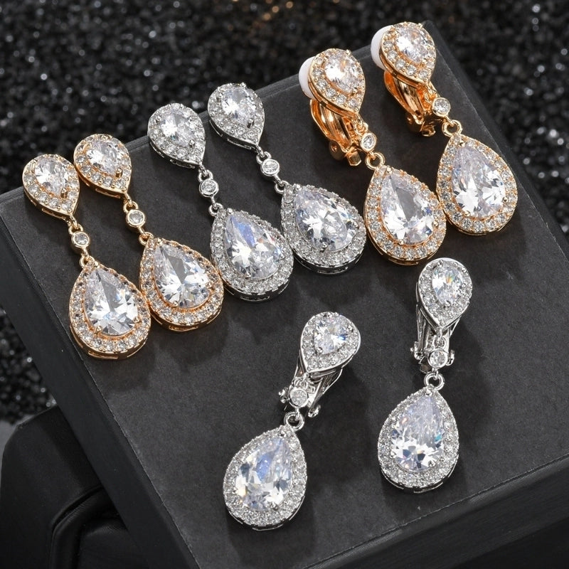 1 Pair Streetwear Water Droplets Plating Inlay Copper Zircon 24K Gold Plated White Gold Plated Drop Earrings
