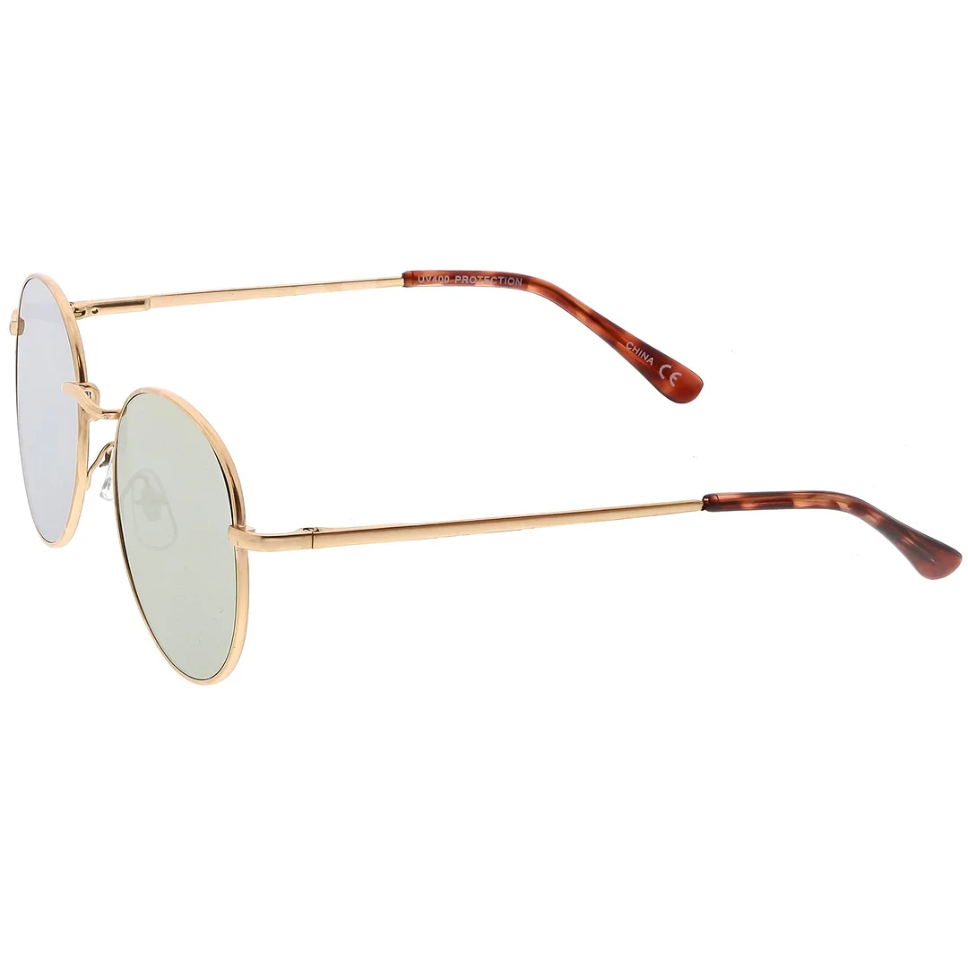 Classic Slim Metal Round glasses With Color Mirrored Flat Lens 50mm