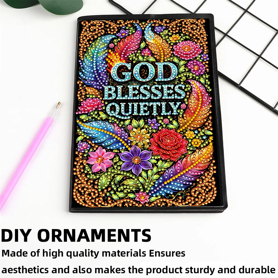 DIY Flower Diamond Painting Journals Notebooks 50 Pages A5 No Lines Special Shaped Diamond Art Kits for Beginners Craft Lovers and Artists (God Bless Quietly)