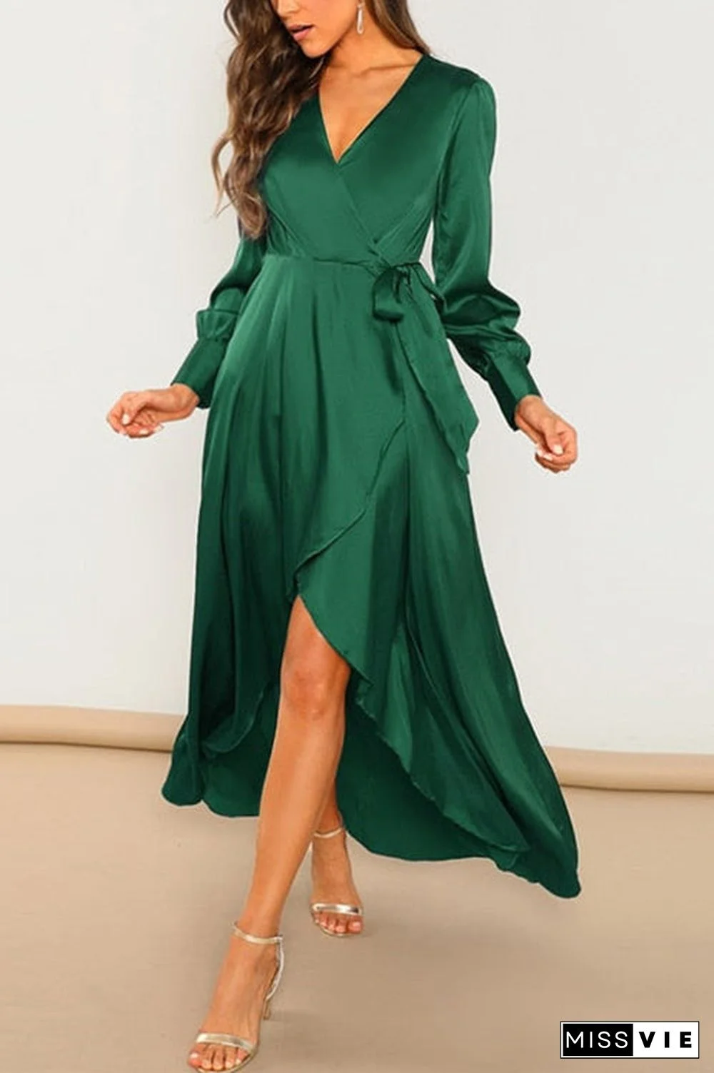 Deep V Neck Strapped High Slit Maxi Dress