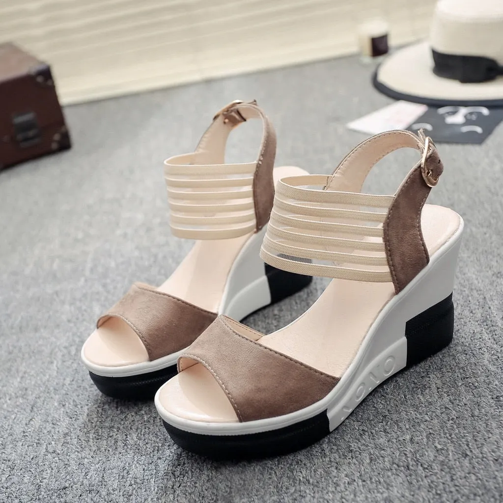 2022New Fashion Wedge Women Shoes Casual Belt Buckle High Heel Shoes Fish Mouth Sandals 2022 Luxury Sandal Women Buty Damskie