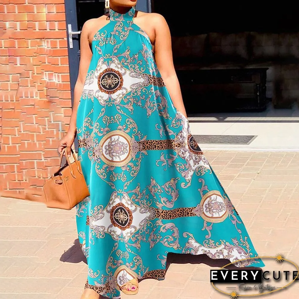 Women Fashion Pleated Printed Long Maxi Vestido S-5XL Sleeveless Round Neck Baggy Dresses