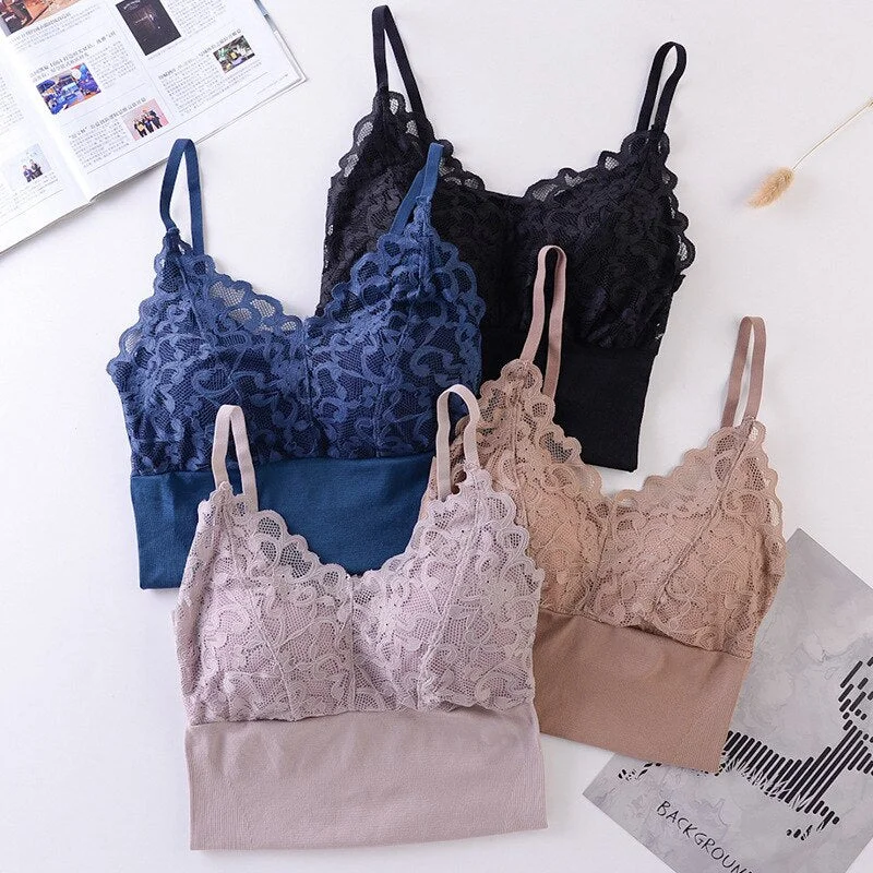 Sexy Lace Tank Top Soft Skin Wireless Straps Beauty Back Crop Top Women Lingerie Vest Tee Camisole Feminino Soutien Gorge