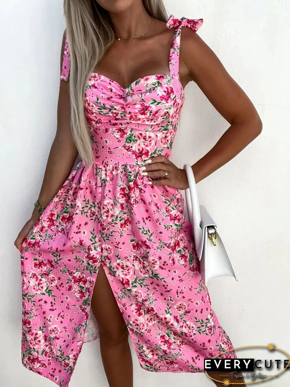 Women'S Dresses Suspender Print Sleeveless Slit Dress