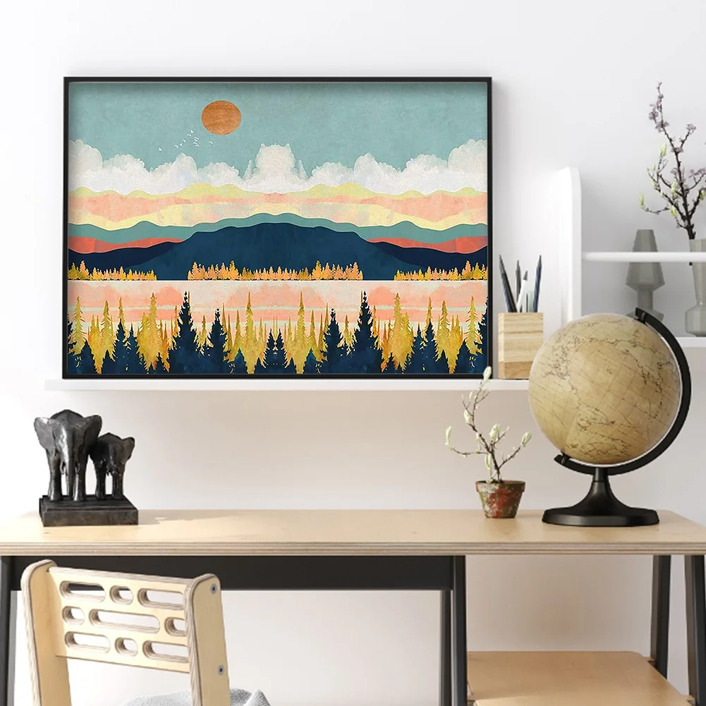 DIY Stamped Cross Stitch 11CT Full Embroidery 40*50cm - Sunset Over Distant Mountains