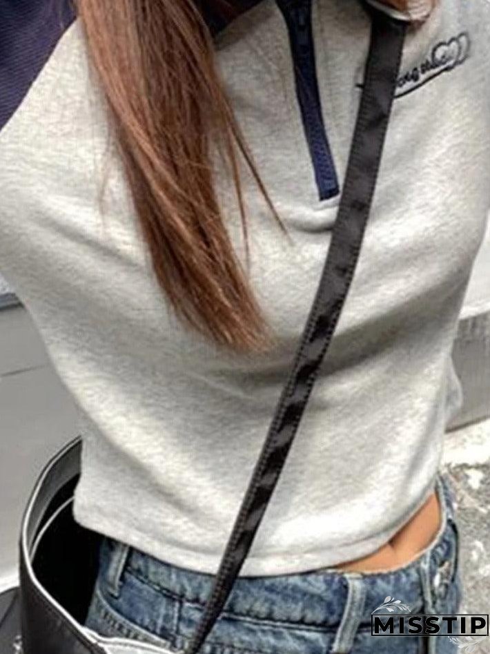 Vintage Raglan Half Zipper Long Sleeve Tee