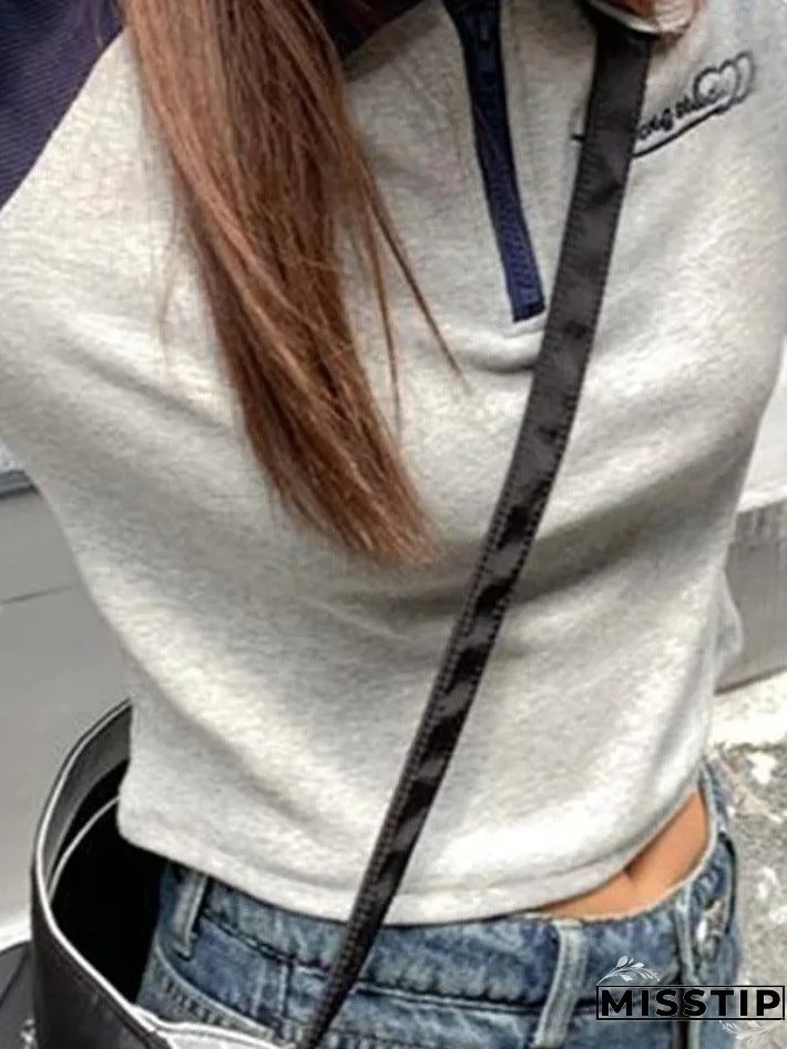 Vintage Raglan Half Zipper Long Sleeve Tee