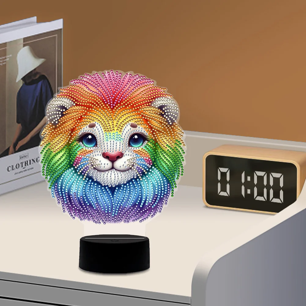 DIY Animal Lion Diamond Painting Night Light Diamond Art Lamp Home Decoration