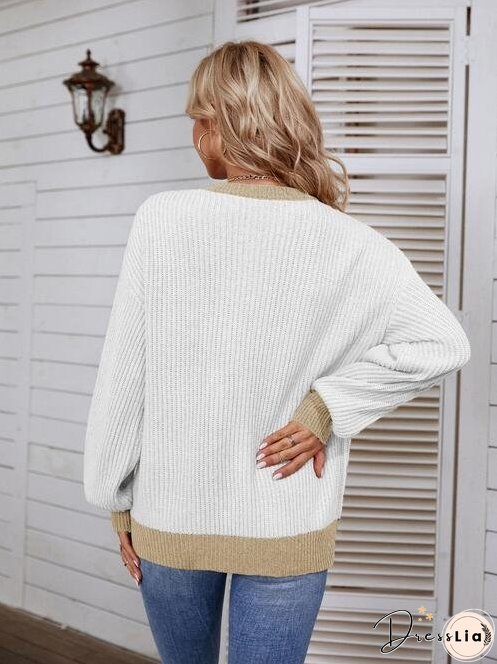 Decorative Button Round Neck Sweater