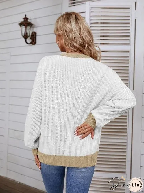Decorative Button Round Neck Sweater