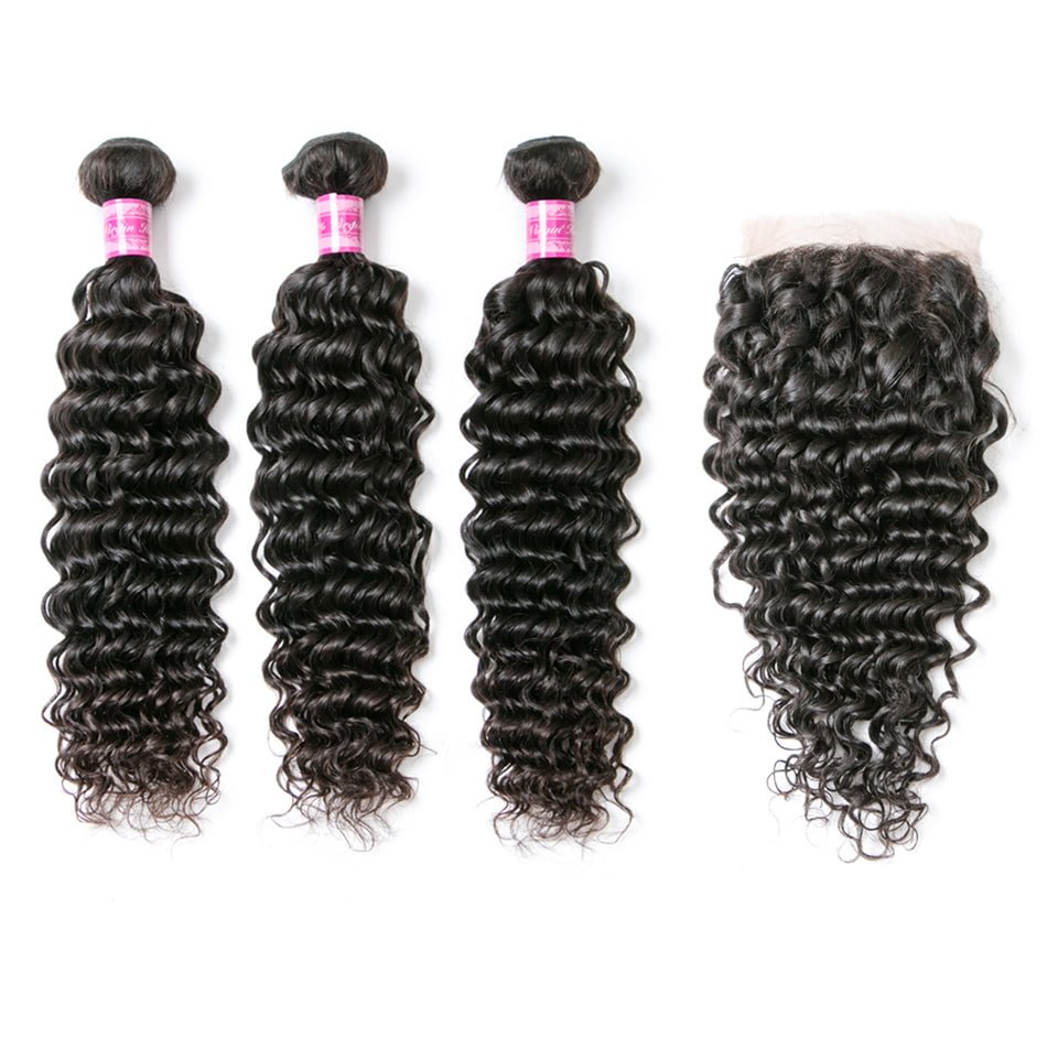 Vallbest Virgin Hair Deep Wave 3 Bundles With Lace Closure US Mall Lifes