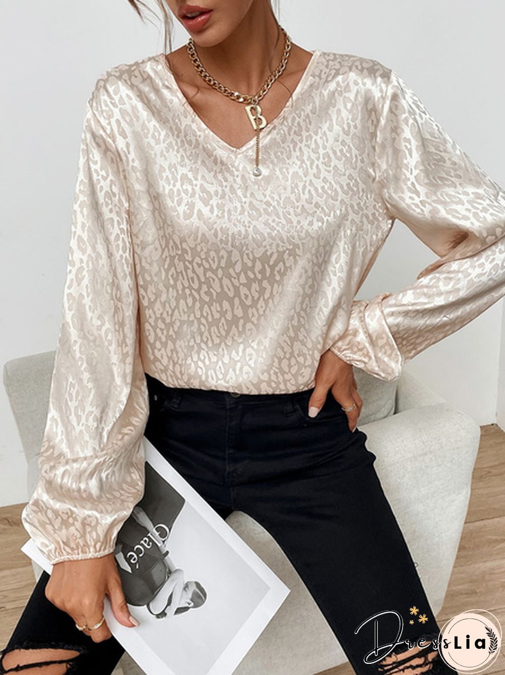 XS-8XL Spring Summer Tops Plus Size Fashion Clothes Women's Casual Long Sleeve Shirts Leopard Printed Chiffon Blouses Ladies Deep V-neck Loose T-shirts