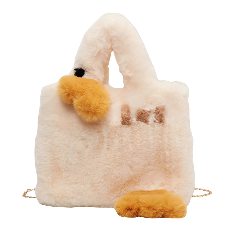 Fur Bag Portable Women’s Bag Large Capacity Cute Cartoon Big Goose Chain Shoulder Messenger Bag